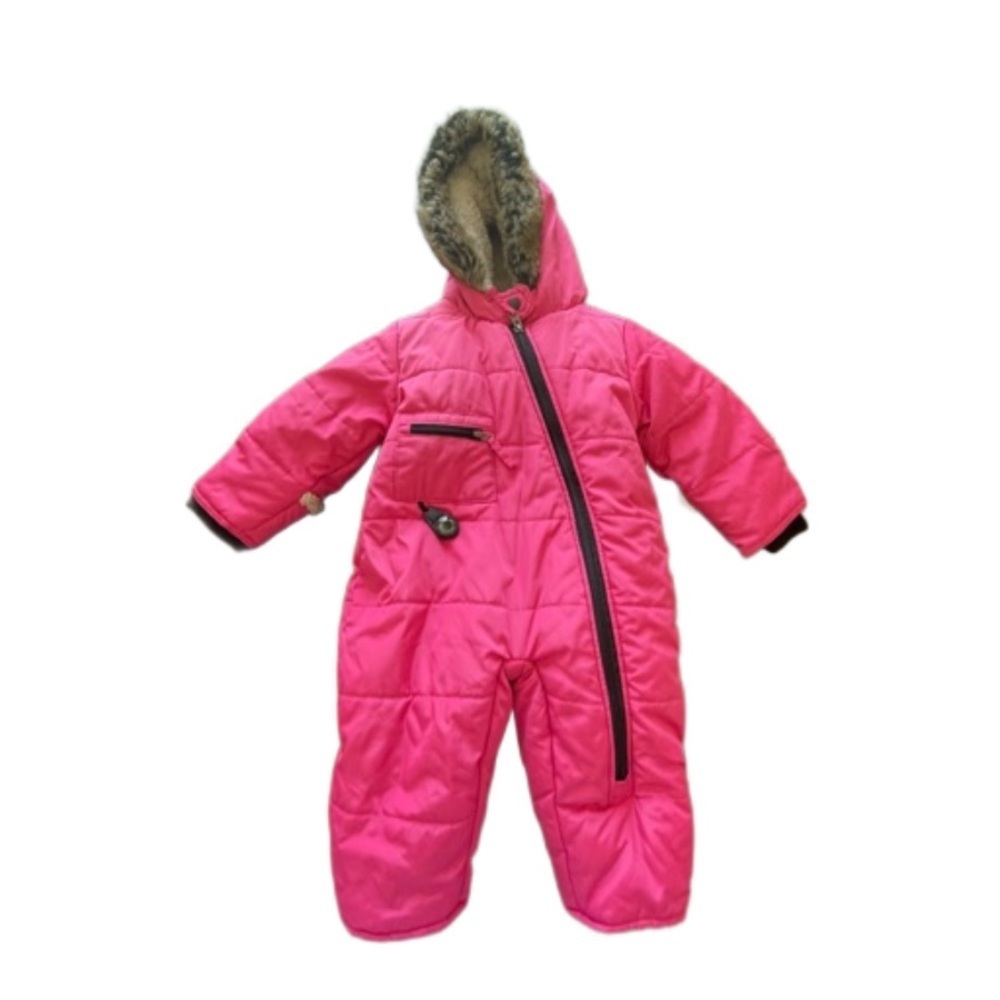 • BLUE BANANA One Piece Pink Baby Snowsuit Size 12M Sherpa Hood